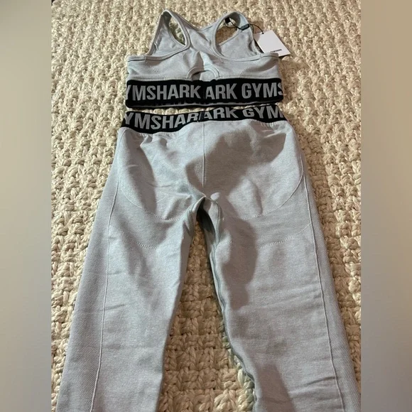GYMSHARK Sports Bra top flex high rise leggings light grey marl black active set - Picture 6 of 10